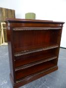 A VICTORIAN MAHOGANY SMALL OPEN BOOK CASE WITH ADJUSTABLE SHELVES. W 116 X D 33 X H 123cms.