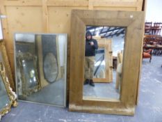 A LARGE RUSTIC PINE FRAMED WALL MIRROR. OVERALL MEASUREMENTS 103 X 168, FRAME DEPTH 7cms, TOGETHER