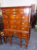 A 18th C. STYLE WALNUT CHEST ON STAND. W 102 X D 49 X H 154cms. EIGHT KEYS PRESENT, ALL LOCKS APPEAR