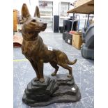 A LARGE SPELTER FIGURE OF AN ALSATIAN, SIGNED L. CARVIN.