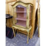 A EARLY 20th C. QUEEN ANNE STYLE DISPLAY CABINET ON STAND. W 80 X D 35 X H 152cms.