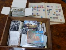 A LARGE COLLECTION OF POST CARDS, STAMP ALBUM AND EPHEMERA.