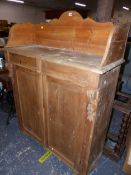 A VICTORIAN PINE CHIFFONIER WITH GALLERY TOP. W 107 X D 43 X H 108cms PLUS GALLERY.