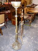 TWO VINTAGE BRASS STANDARD LAMPS.