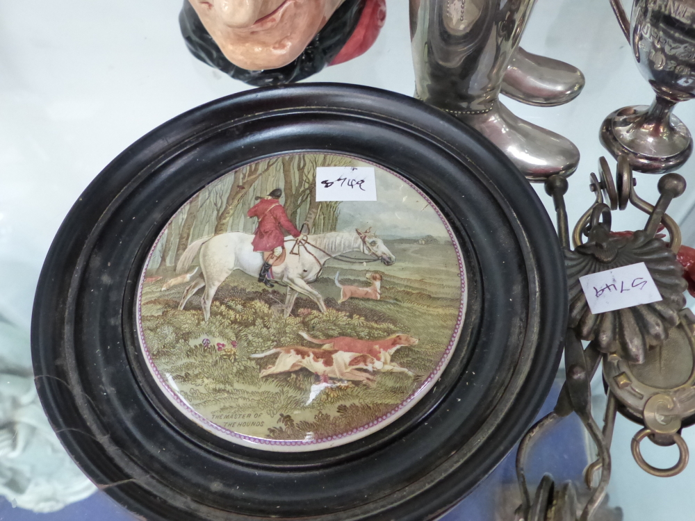 TWO VINTAGE CHATELAINE HEM LIFTERS, THREE DOULTON CHARACTER JUGS, A POT LID, A GERMAN FOX - Image 6 of 6