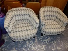 A PAIR OF MODERN LOW CLUB ARM CHAIRS. SEAT HEIGHT 36ms.