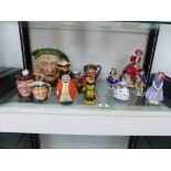 A ROYAL DOULTON FIGURINE IVY, ANOTHER TOP OF THE HILL, VARIOUS CHARACTER JUGS AND OTHER FIGURINES.