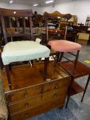 A GEORGE III MAHOGANY SIDE CHAIR, A VICTORIAN BEDROOM CHAIR, A SMALL WALNUT CHEST OF TWO SHORT AND