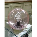 AN PINK GLOBE TABLE LAMP IN GOOD WORKING ORDER.