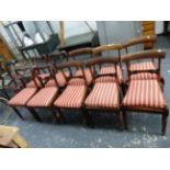 A SET OF SIX WILLIAM IV ROSEWOOD DINING CHAIRS WITH CANE SEATS, AND SQUAB CUSHIONS, TOGETHER WITH