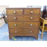 A GEORGE III OAK CHEST OF TWO SHORT AND THREE LONG DRAWERS. W 97 X D 51 X H 105cms.