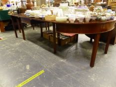 A GEORGE III MAHOGANY D END DINING TABLE, WITH EXTENSION LEAVES, ALL CLIPS ARE PRESENT. EIGHT IN