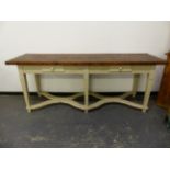 A WELL MADE RUSTIC PAINTED PINE DRESSER BASE / SERVER, IN THE FRENCH TASTE. W X 221 X D 68 X H