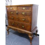 AN 18th C. WALNUT CHEST ON STAND. W 98 X D 51 X H 109cms.