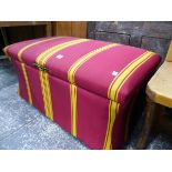 A VICTORIAN BOX OTTOMAN, RE UPHOLSTERED.