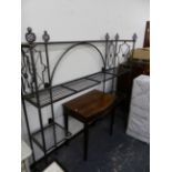 A GOOD QUALITY WROUGHT IRON CONSERVATORY PLANT STAND. W 182 X D 40 X H 169cms.