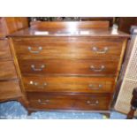 A SMALL EARLY 20th C. MAHOGANY CHEST OF FOUR LONG DRAWERS. W 92 X D 48 X H 89cms.
