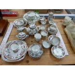A ROYAL CROWN DERBY PART TEA SERVICE INDIAN TREE PATTERN, TOGETHER WITH SIMILAR COALPORT PIECES ETC.