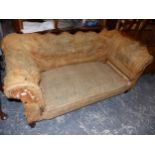 A LATE VICTORIAN DOUBLE DROP ARM CHESTERFIELD SETTEE FOR UPHOLSTERY. W 170 X H 175 APPROX X D 84cms.