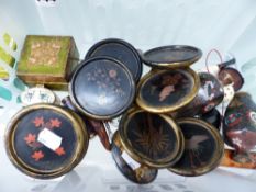A PAIR OF SMALL CLOISIONNE VASES, A LACQUERED SNUFF BOX, CHEROOT HOLDER ETC.