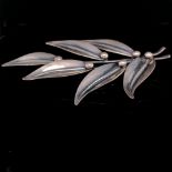 A DANISH SILVER BROOCH SIGNED N.E.FROM FOR NIELS ERIK FROM ( IN THE FORM OF A LARGE LEAF WITH