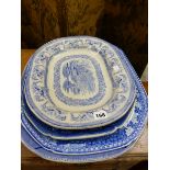 FOUR 19th C. BLUE AND WHITE PLATTERS.