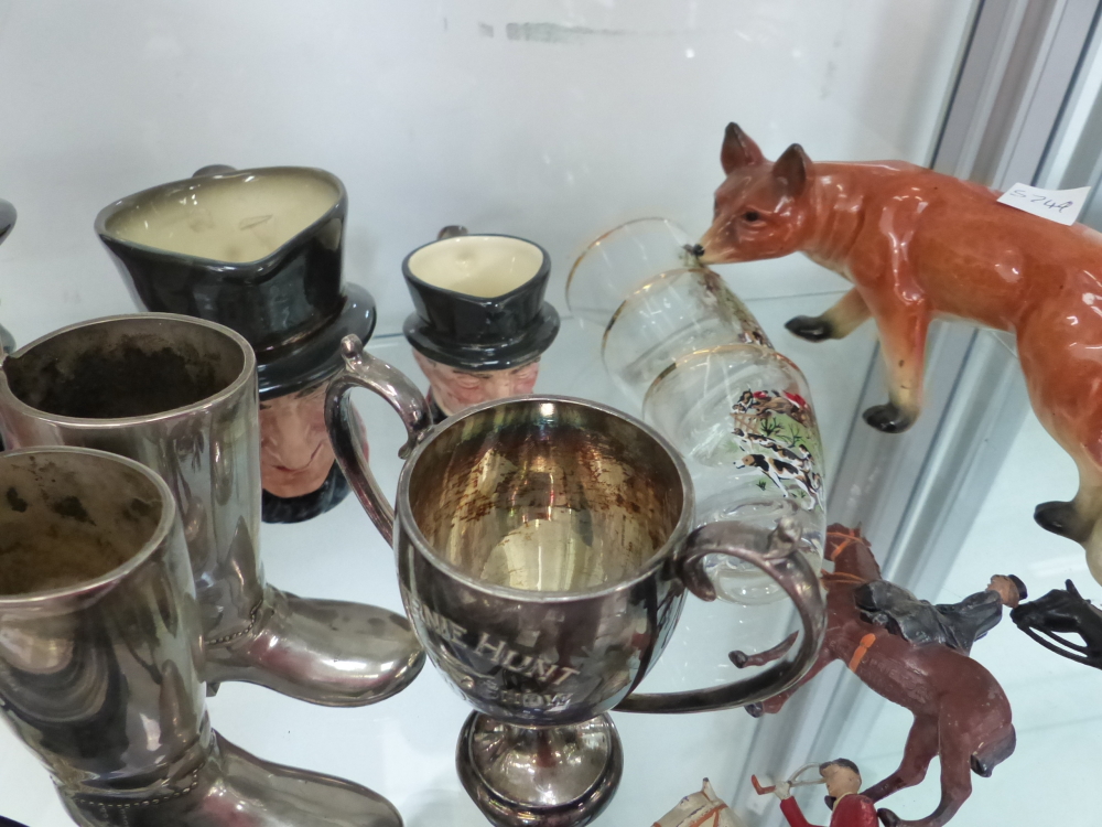 TWO VINTAGE CHATELAINE HEM LIFTERS, THREE DOULTON CHARACTER JUGS, A POT LID, A GERMAN FOX - Image 4 of 6