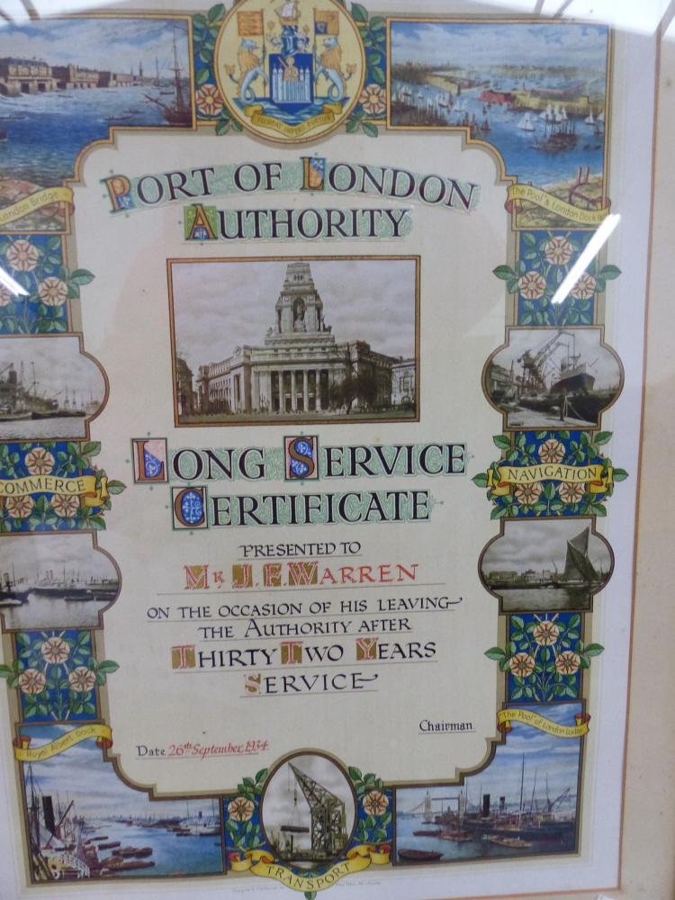 AN ART DECO WALL MIRROR AND A PRINTED LONG SERVICE CERTIFICATE. - Image 2 of 2