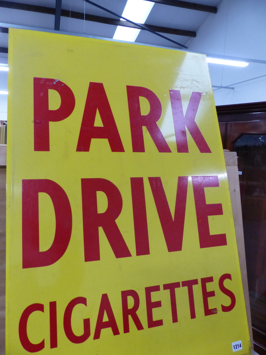 A VINTAGE ADVERTISING SIGN FOR PARK DRIVE CIGARETTES, 91 x 61cms. - Image 2 of 2