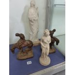 A MARBLE STATUETTE OF A FIGURE WITH LUTE, A PAIR OF BOOKENDS, INDISTINCTLY SIGNED AND A CLASSICAL