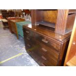 A MID 20th C. MAHOGANY UTILITY CHEST OF TWO SHORT AND THREE LONG DRAWERS. W 107 X D 51 X H 85cms,