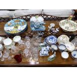 A LARGE SELECTION OF ORNAMENTAL AND DECORATIVE CHINA WARES, CUT GLASS, ETC.