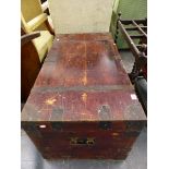 A LARGE PINE AND IRON BOUND CABIN TRUNK.