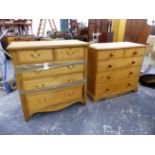 A VICTORIAN PINE CHEST OF TWO SHORT AND THREE LONG DRAWERS, W 105 X D 49 X H 94cms, TOGETHER WITH AN