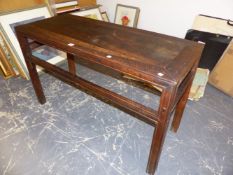 AN ANTIQUE CHINESE HARDWOOD ALTER TABLE. W 122 X D 50 X H 74.