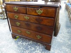 A GEORGIAN MAHOGANY COUNTRY CHEST OF TWO SHORT AND THREE LONG DRAWERS. W 94 X D 48 X H 84cms.