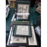 NINE ANTIQUE ENGRAVINGS, STEAM MACHINERY AND VARIOUS RELATED BOOKS.