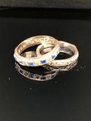TWO VINTAGE FULL ETERNITY RINGS, ONE SILVER AND MARCASITE FINGER SIZE M,THE OTHER A SILVER AND