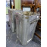 TWO ALUMINIUM STORAGE CONTAINERS IDEAL AS STICK STAND OR PLANTERS.
