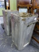 TWO ALUMINIUM STORAGE CONTAINERS IDEAL AS STICK STAND OR PLANTERS.