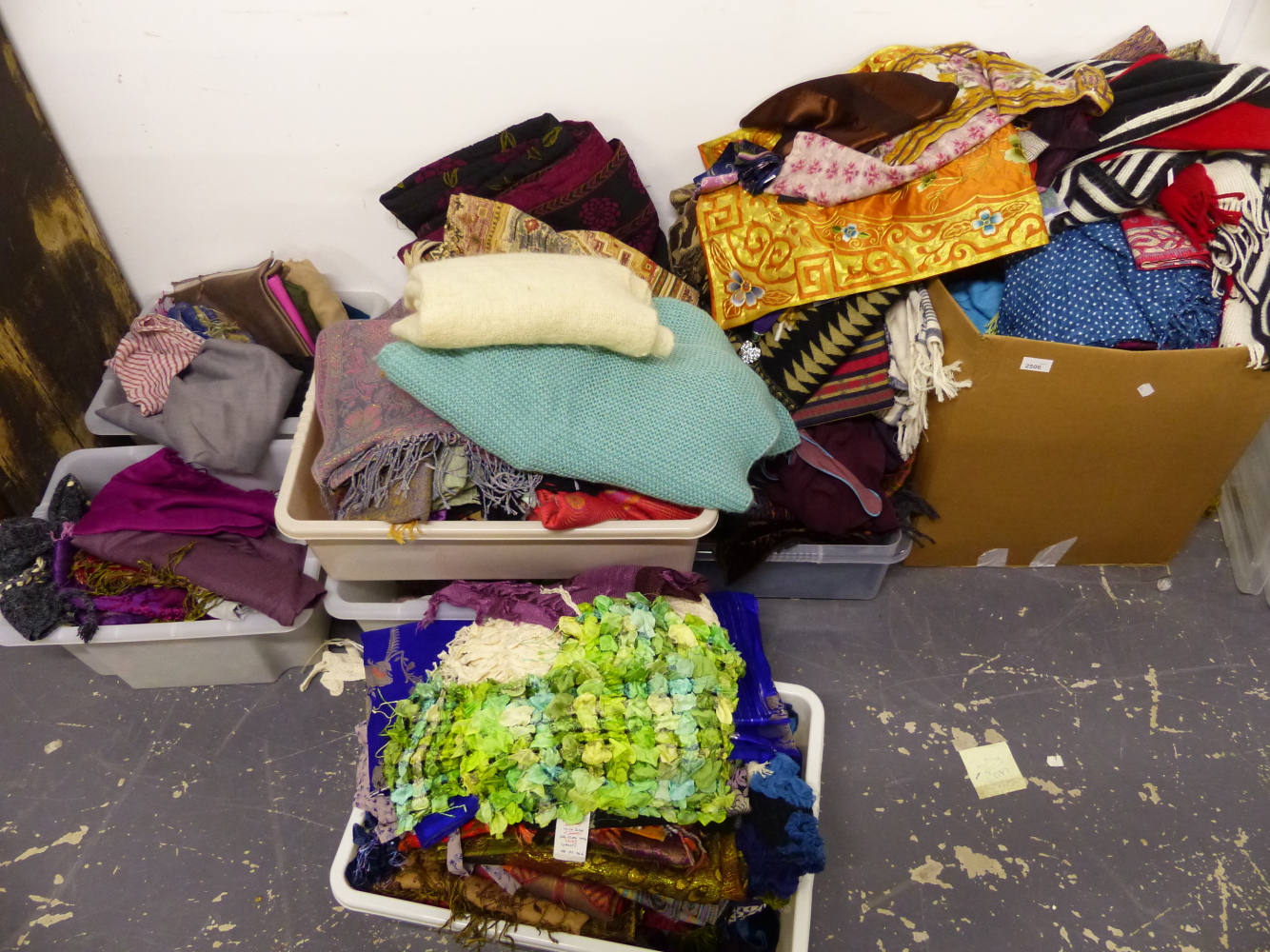 A COLLECTION OF SCARVES, PASHMINAS ETC.