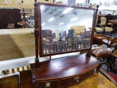 A WILLIAM IV MAHOGANY AND INLAID SWING DRESSING TABLE MIRROR WITH THREE DRAWER BASE, W 66CMS