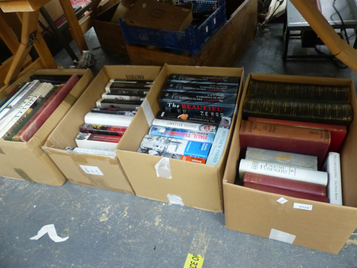 SIX BOXES OF VARIOUS BOOKS.