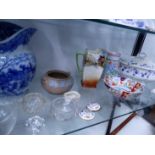 BLUE AND WHITE LARGE JUG, IMARI BOWL AND OTHER CHINA.