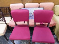 FIVE VICTORIAN UPHOLSTERED DINING CHAIRS.