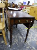 A LATE GEORGIAN MAHOGANY PEMBROKE TABLE.