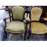 A PAIR OF CARVED SHOW FRAME SALON ARMCHAIRS.