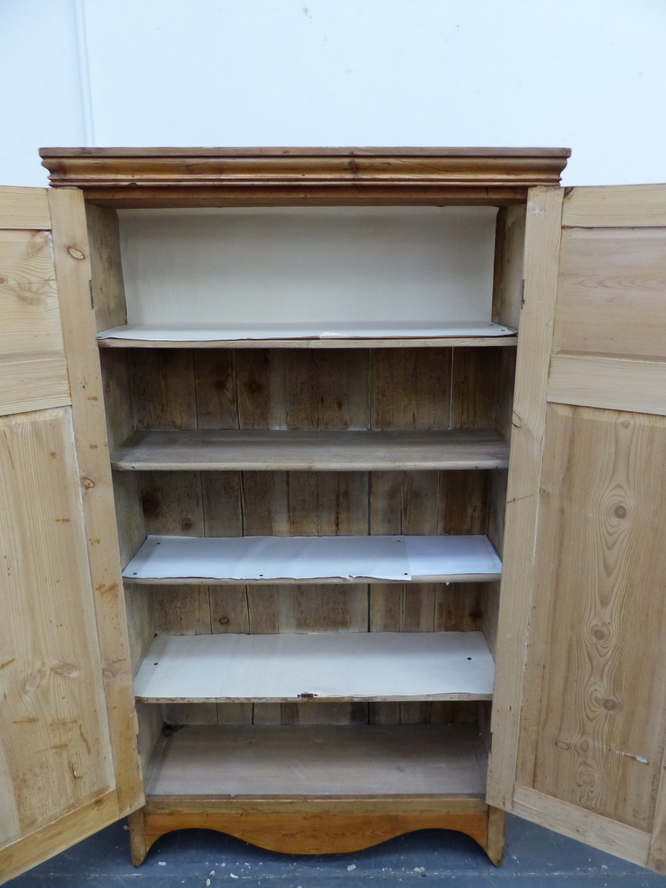 A VICTORIAN PINE TWO DOOR SHELVED CUPBOARD. W 102 X D 34 X H 174CMS. - Image 4 of 5