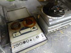 A PHILIPS STEREO AND HALCYON REEL TO REEL TAPE PLAYER.