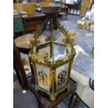 GLAZED BRASS HALL LANTERN.